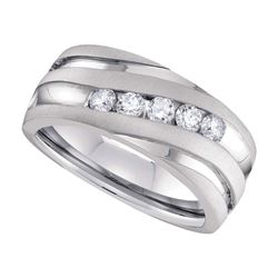 1 CTW Mens Round Diamond Wedding Anniversary Band Ring 10k White Gold - REF-184Y3N