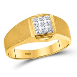 0.03 CTW Mens Round Diamond Brushed Cluster Ring 10kt Yellow Gold - REF-26W5H