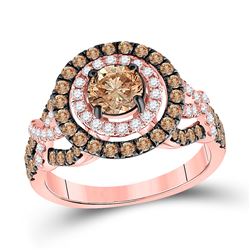 1 & 3/4 CTW Round Brown Diamond Solitaire Bridal Wedding Engagement Ring 14kt Rose Gold - REF-156V7Y