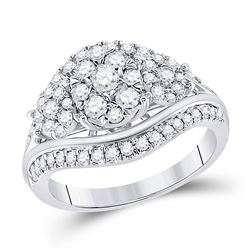 1 CTW Round Diamond Cluster Bridal Wedding Engagement Ring 10kt White Gold - REF-90W5H