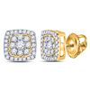 Image 1 : 1 & 1/4 CTW Womens Round Diamond Square Cluster Earrings 14kt Yellow Gold - REF-88R5X