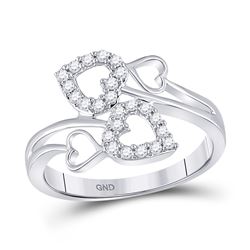 1/4 CTW Womens Round Diamond Fashion Heart Ring 10kt White Gold - REF-29H4R