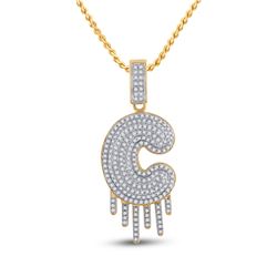 5/8 CTW Mens Round Diamond Dripping C Letter Charm Pendant 10kt Yellow Gold - REF-56T6V