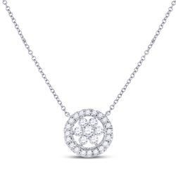 1/3 CTW Womens Round Diamond Floral Cluster Necklace 14kt White Gold - REF-37Y5N