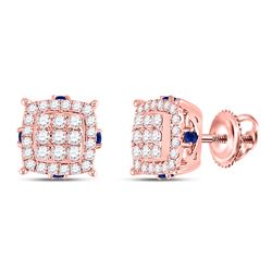 5/8 CTW Womens Round Diamond Blue Sapphire Square Earrings 14kt Rose Gold - REF-59F9W