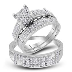 1/2 CTW His Hers Round Diamond Square Matching Wedding Set 10kt White Gold - REF-64N8A
