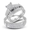 Image 1 : 1/2 CTW His Hers Round Diamond Square Matching Wedding Set 10kt White Gold - REF-64N8A