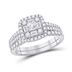 1 CTW Princess Diamond Square Bridal Wedding Ring 14kt White Gold - REF-102N3A
