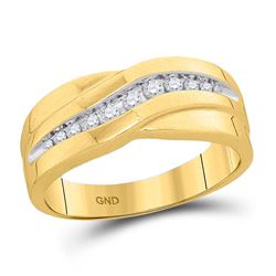 1/4 CTW Mens Round Diamond Single Row Wedding Band Ring 10kt Yellow Gold - REF-44X5T
