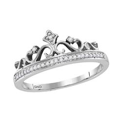 1/10 CTW Womens Round Diamond Crown Band Ring 10kt White Gold - REF-18F5W