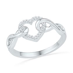 1/10 CTW Womens Round Diamond Infinity Twist Heart Ring 10kt White Gold - REF-25R3X