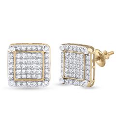 1/3 CTW Mens Round Diamond Square Earrings 10kt Yellow Gold - REF-31M4F