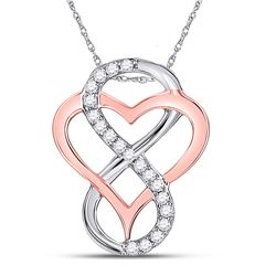 1/10 CTW Womens Round Diamond Infinity Heart Pendant 10kt Two-tone Gold - REF-10Y9N