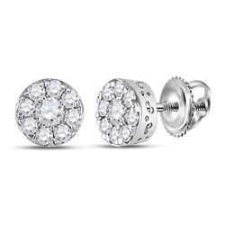 1/2 CTW Womens Round Diamond Cluster Earrings 10kt White Gold - REF-36X7T