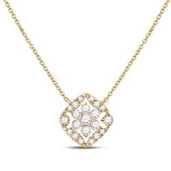 1/3 CTW Womens Round Diamond Floral Cluster Necklace 14kt Yellow Gold - REF-40T8V
