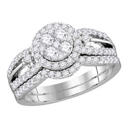 1 CTW Round Diamond Cluster Bridal Wedding Ring 14kt White Gold - REF-112T4V