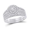Image 1 : 1 CTW Round Diamond Bridal Wedding Ring Band Set 10kt White Gold - REF-102T3V