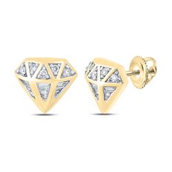 1/3 CTW Mens Baguette Diamond Gem Earrings 10kt Yellow Gold - REF-32R7X