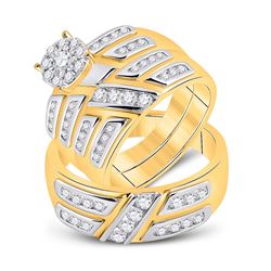 1 CTW His Hers Round Diamond Solitaire Matching Wedding Set 10kt Yellow Gold - REF-109A3M