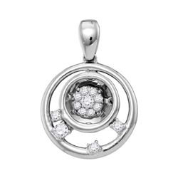 1/8 CTW Womens Round Diamond Circle Cluster Pendant 10kt White Gold - REF-17F6W