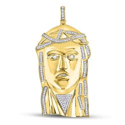 1/2 CTW Mens Round Diamond Jesus Face Charm Pendant 10kt Yellow Gold - REF-78A5M