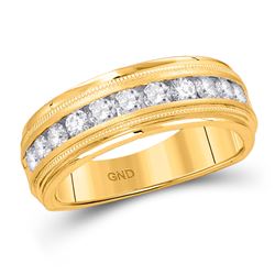 1/4 CTW Mens Round Diamond Wedding Single Row Band Ring 10kt Yellow Gold - REF-46F3W