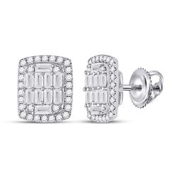 1 CTW Womens Baguette Diamond Rectangle Cluster Earrings 14kt White Gold - REF-102M3F