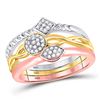 Image 1 : 1/6 CTW Womens Round Diamond 3-Piece Stackable Band Ring 10kt Tri-Tone Gold - REF-45Y2N