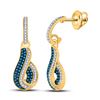 Image 1 : 3/8 CTW Womens Round Blue Color Enhanced Diamond Dangle Earrings 10kt Yellow Gold - REF-34H3R