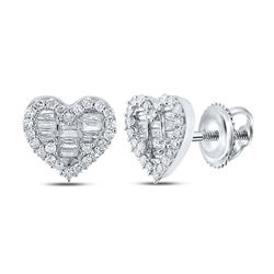 1/2 CTW Womens Baguette Diamond Heart Earrings 10kt White Gold - REF-27X3T