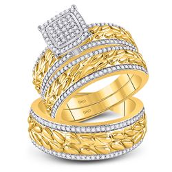 5/8 CTW His Hers Round Diamond Cluster Matching Wedding Set 10kt Yellow Gold - REF-105H7R