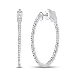 1/2 CTW Womens Round Diamond Inside-Outside Hoop Earrings 14kt White Gold - REF-81T7V