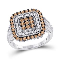 1 CTW Womens Round Brown Diamond Square Cluster Ring 10kt White Gold - REF-49W6H
