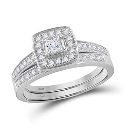 1/3 CTW Princess Diamond Bridal Wedding Ring Band Set 10kt White Gold - REF-37N5A