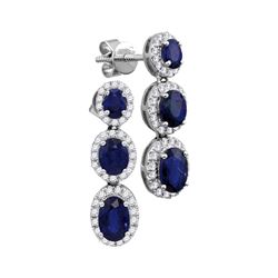 3 & 1/4 CTW Womens Oval Blue Sapphire Triple Dangle Earrings 18kt White Gold - REF-218V2Y