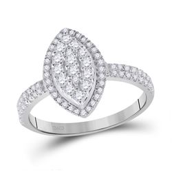 5/8 CTW Womens Round Diamond Oval Cluster Ring 10kt White Gold - REF-46M3F