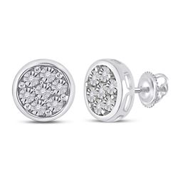 1/20 CTW Womens Round Diamond Circle Cluster Earrings 10kt White Gold - REF-16N4A