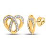 Image 1 : 1/5 CTW Womens Round Diamond Heart Earrings 10kt Yellow Gold - REF-23H3R