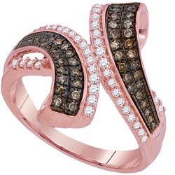 1/2 CTW Womens Round Brown Diamond Bypass Band Ring 10kt Rose Gold - REF-47R3X