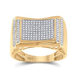 1/2 CTW Mens Round Diamond Rectangle Cluster Ring 10kt Yellow Gold - REF-66M8F