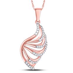 1/6 CTW Womens Round Diamond Modern Wing Fashion Pendant 10kt Rose Gold - REF-13A5M