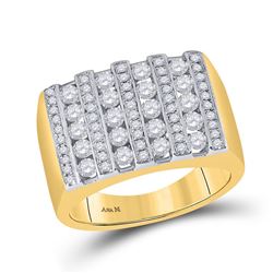 1 & 1/2 CTW Mens Round Channel-set Diamond Square Stripe Cluster Ring 14kt Yellow Gold - REF-220H3R