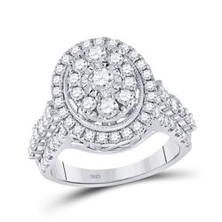 1 & 5/8 CTW Womens Round Diamond Right Hand Cluster Ring 14kt White Gold - REF-170A5M