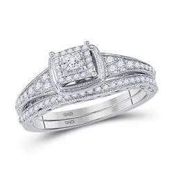 1/2 CTW Princess Diamond Bridal Wedding Ring Band Set 10kt White Gold - REF-47F6W