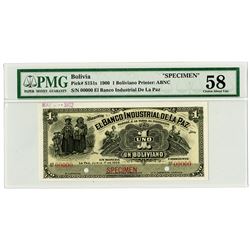 Banco Industrial de la Paz. 1900 Specimen Banknote.