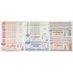 Bank of Guyana. ND (1966-1992). Lot of 38 Issued Notes.
