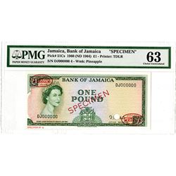 Bank of Jamaica. 1960 (ND 1964). Specimen Banknote.