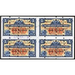 Union Bank of Scotland, Ltd, Archival Specimen, 1948 Issue Uncut Sheet of 4 Notes.