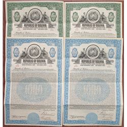 Republic of Bolivia, 1928 I/U 7% Gold Coupon Bond Quartet