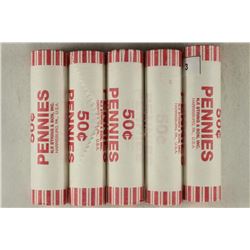 5-50 CENT ROLLS OF 2010-P SHIELD LINCOLN CENTS